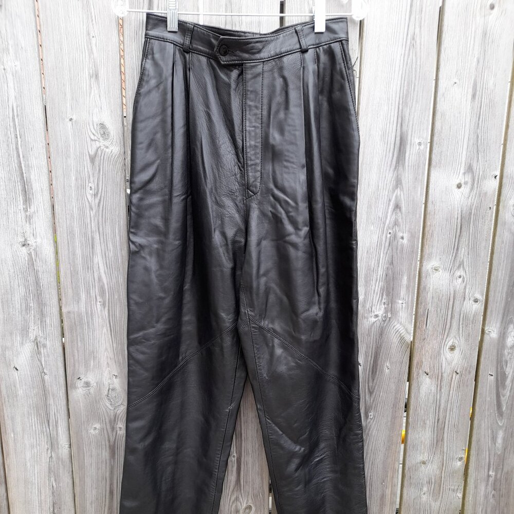 Vintage Black Leather Pants High Waisted Size 12 27.5"W Diana Charles Braemar